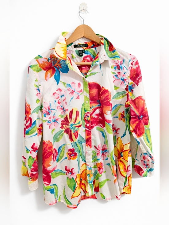 Lauren Ralph Lauren Tops - Lauren Ralph Lauren Floral Button Down Shirt XL Cotton Bright Summer Blouse